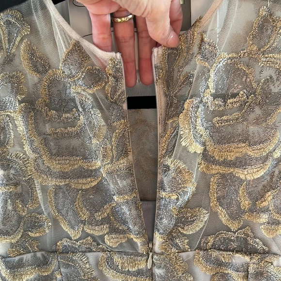 BHLDN x  Hitherto Anthropologie Eleanor Metallic Gold Silver Floral Dress - Picture 5 of 9